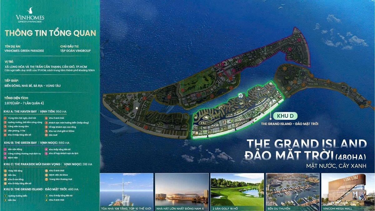 The Grand Island (Đảo Mặt Trời), ốc đảo sinh thái 480ha tại Vinhomes Cần Giờ, mang đến không gian sống biệt lập với trường liên cấp và khu nghỉ dưỡng
